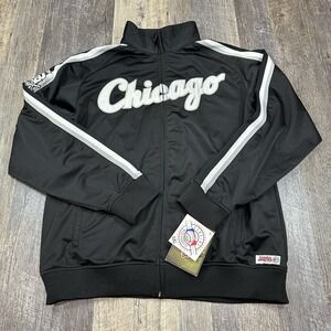 Chicago White Sox Men's Large Y2K  Track Jacket Stitches‎ MLB Black Silver NWT